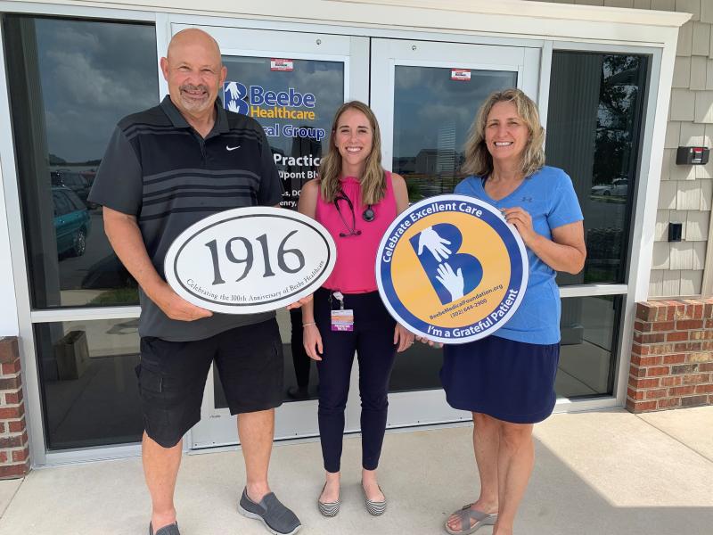 Celebrating the deep community connection they’ve found with Beebe Healthcare and Kathryn Skibinski, PA, center, are 1916 Club members Kenneth Karpinski and Debra Karpinski. SUBMITTED PHOTO